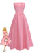 Pink 1940s Strapless Bow Midi Dress