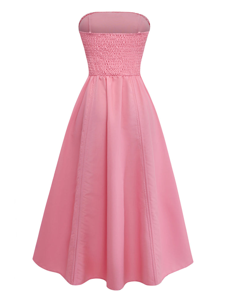 Pink 1940s Strapless Bow Midi Dress 6