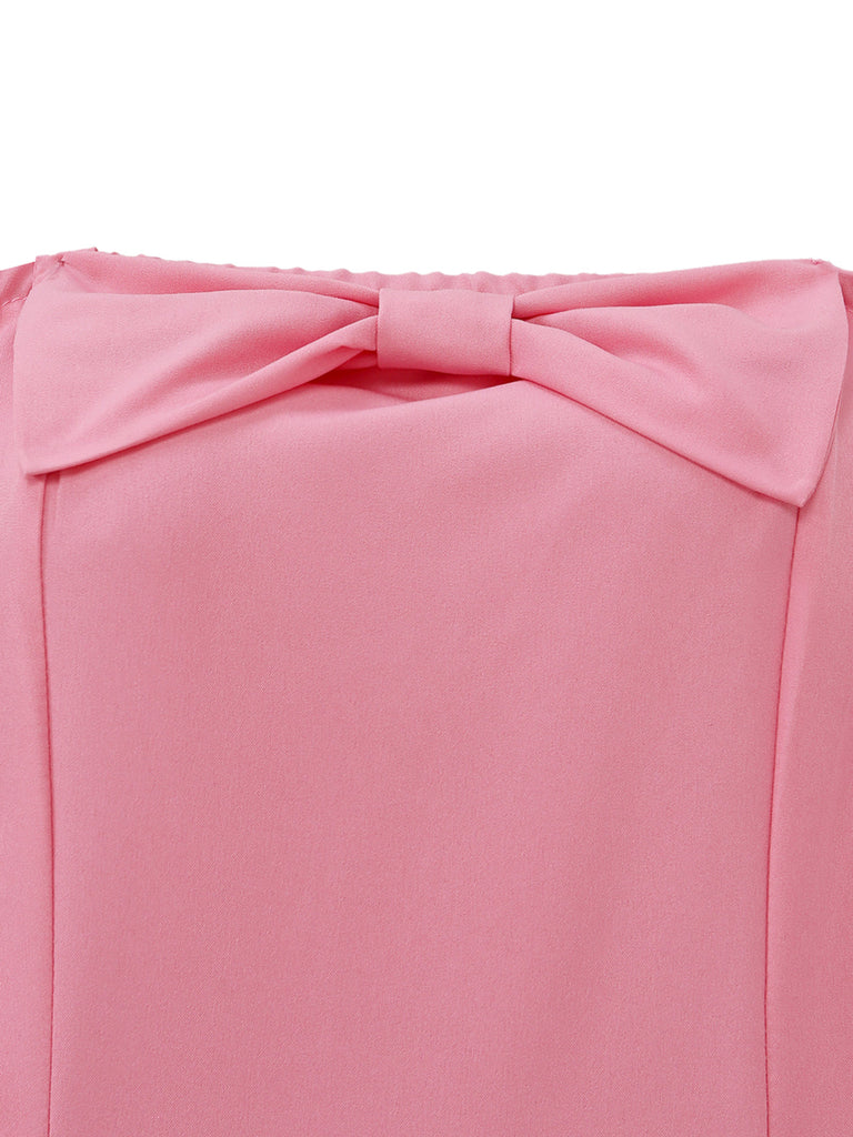 Pink 1940s Strapless Bow Midi Dress 5