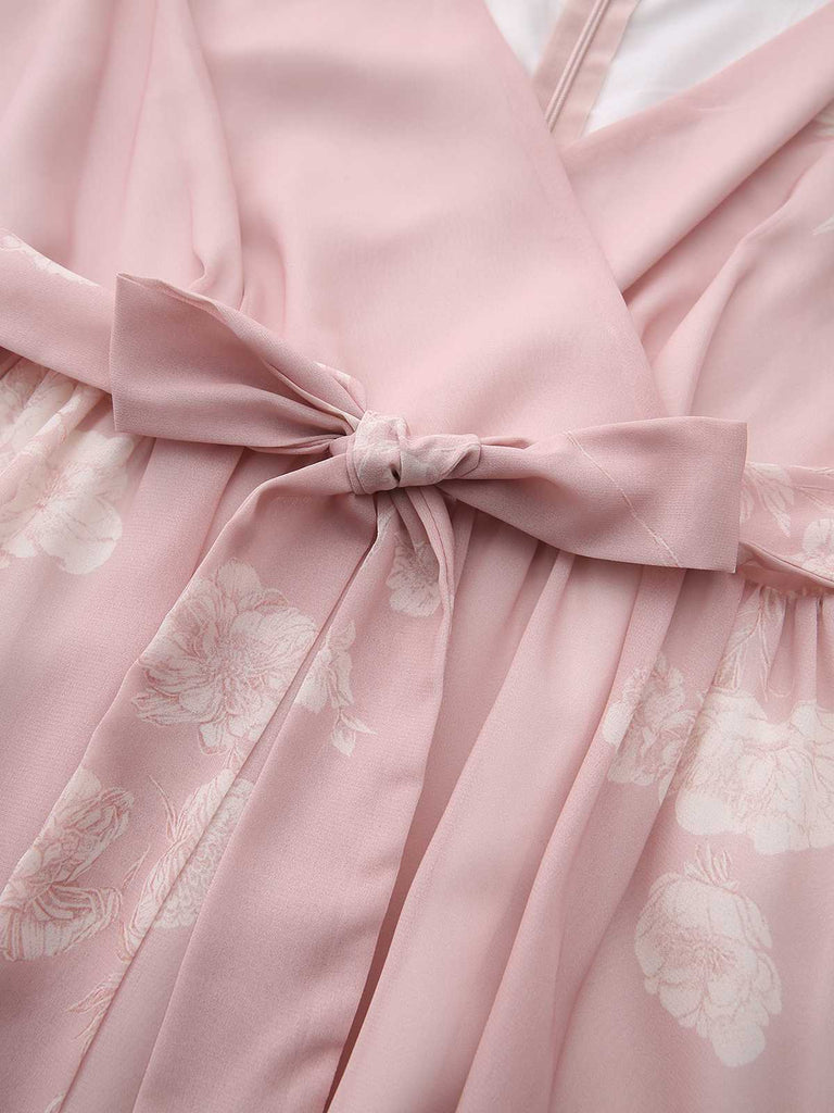 Pink 1940s V-Neck Floral Belted Sleeveless Dress: beautiful vintage dress, retro fashion, elegant style with timeless appeal