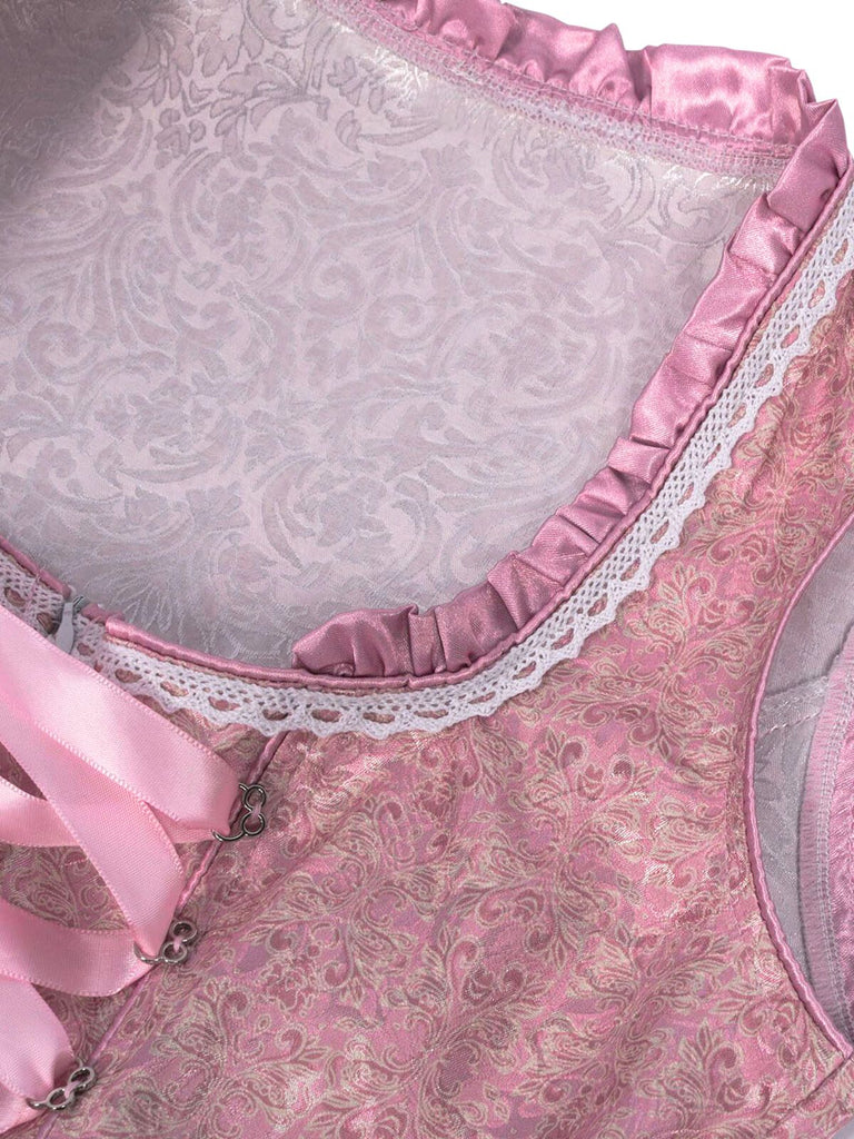 Pink 1950 Embroidered Puff Dress Set - vintage dress, retro fashion, elegant red