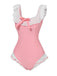 This Pink 1950s Bowknot Lapel One-Piece Swimsuit carries 1950s vacation dreams in every stitch