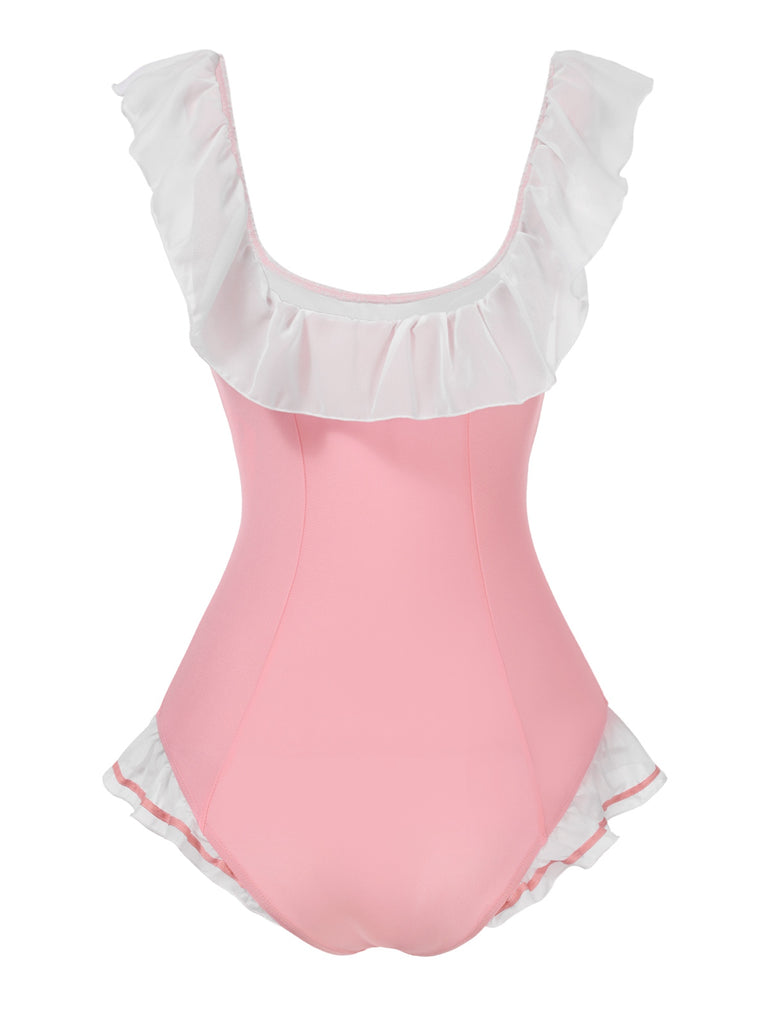 Pink 1950s Bowknot Lapel One-Piece Swimsuit — because 1950s glamour never goes out of style