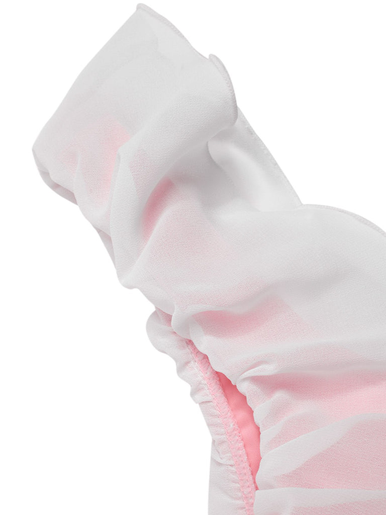 Pink 1950s Bowknot Lapel One-Piece Swimsuit — 1950s poolside glamour meets sun-drenched confidence