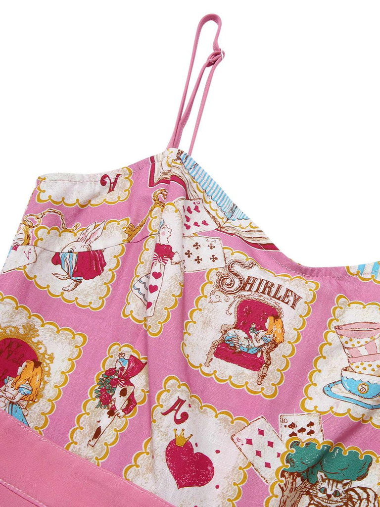 Pink 1950s Cartoon Pattern Spaghetti Strap Romper, vintage romper, retro jumpsuit - perfect for women who love vintage and retro fashion