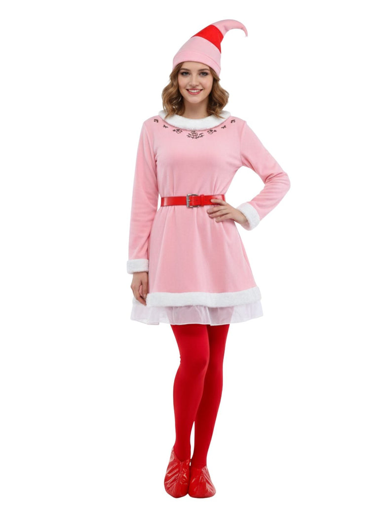 Pink 1950s Christmas Elf Plush-Edged Dress Set Pink 1950s Christmas Elf Plush-Edged Dress Set