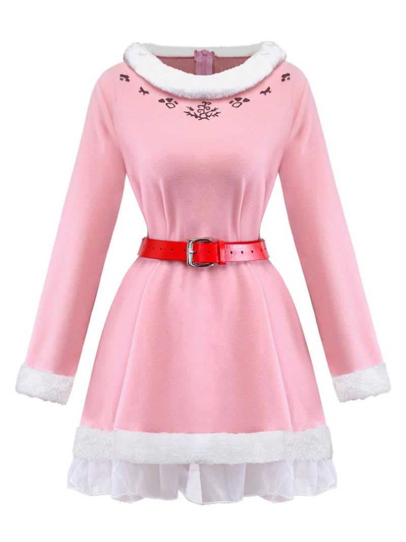 Pink 1950s Christmas Elf Plush-Edged Dress Set Pink 1950s Christmas Elf Plush-Edged Dress Set