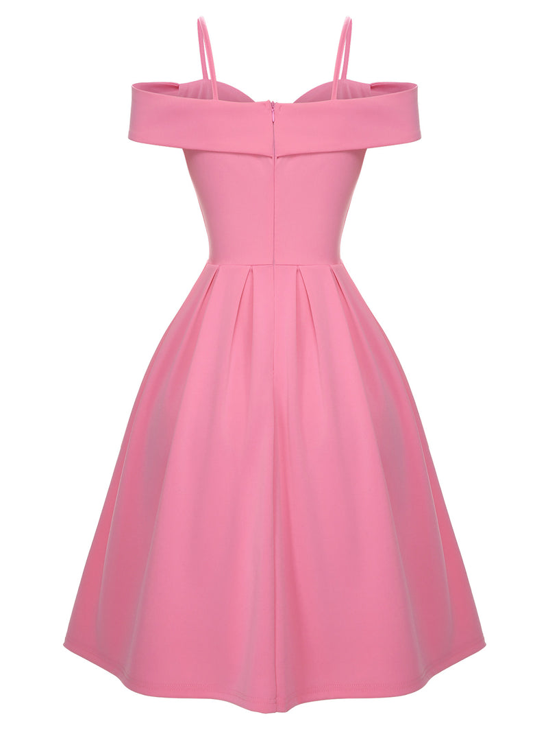 cold shoulder knee length dresses Pink 1950s Solid Dress Bright Orange Maxi Dress It offers a bold 8581PK Color:Golden Rust