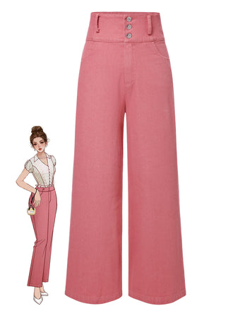 Pink 1950s Cotton Rose Button Pants - vintage fashion, retro style