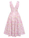 Pink 1950s Deep V-Neck Lace-Up Floral Dress: where 1950s romance meets her modern spirit