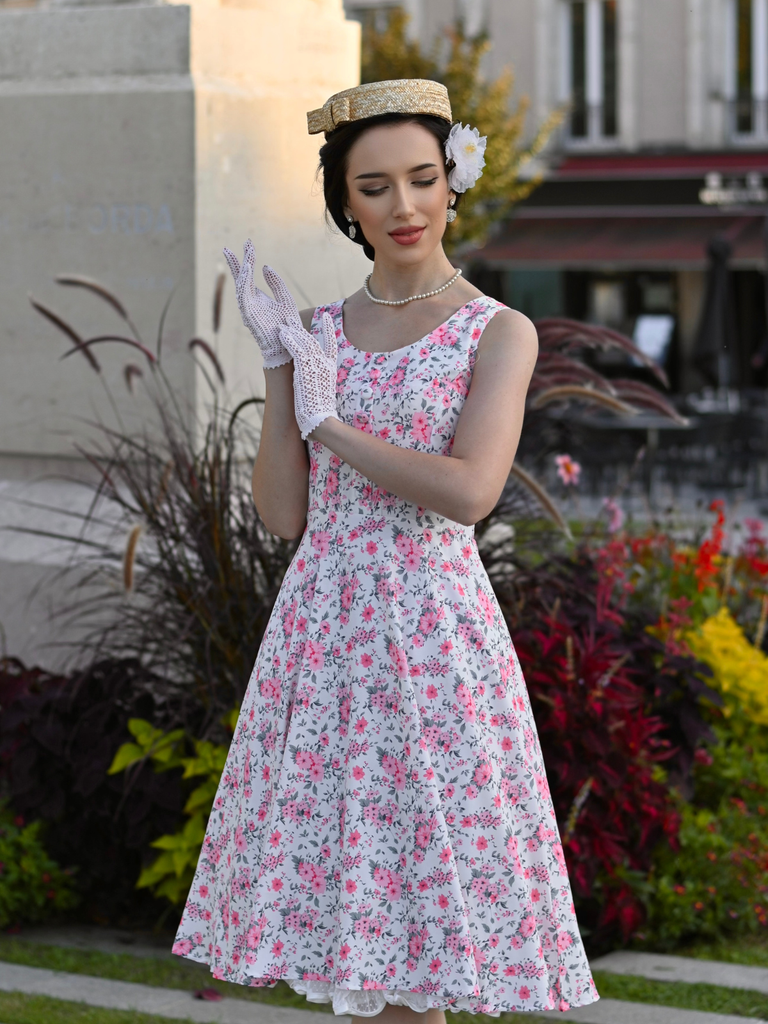 Pink 1950s Ditsy Floral Smocked Dress - vintage dress, retro fashion, rockabilly