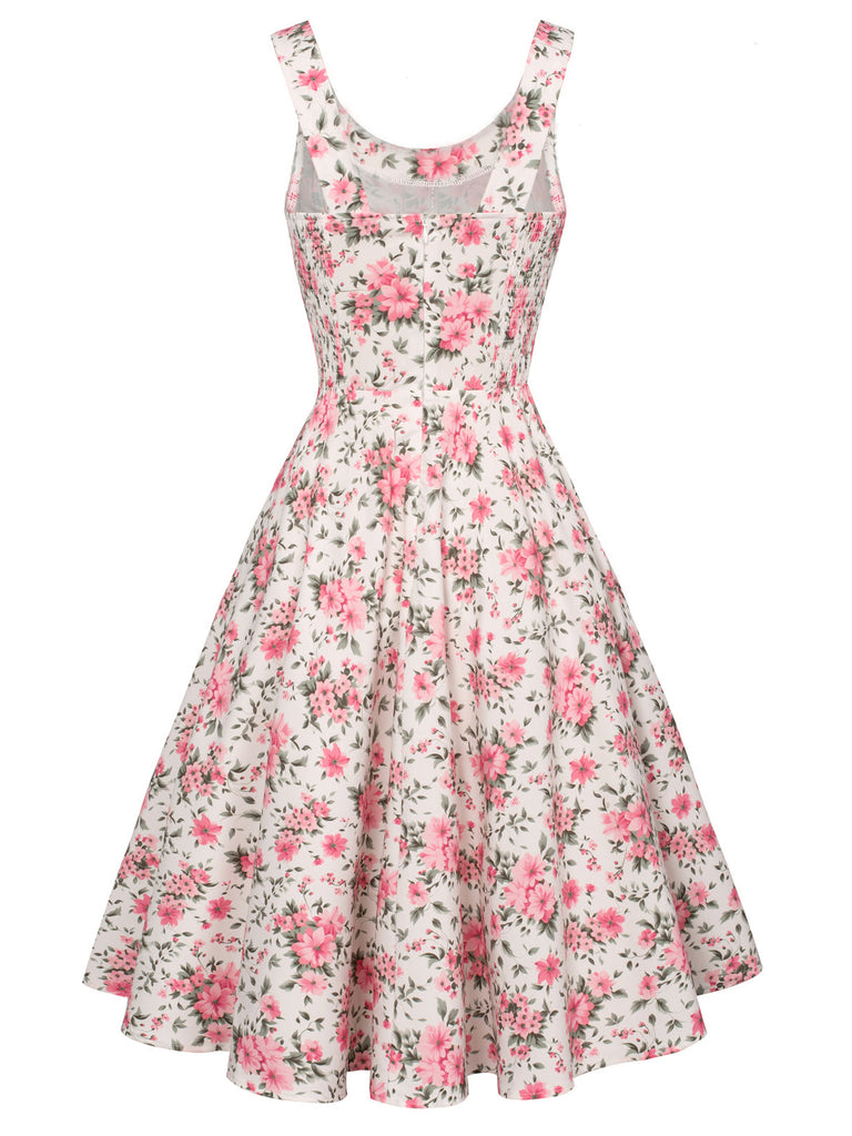 Pink 1950s Ditsy Floral Smocked Dress: where 1950s romance meets her modern spirit