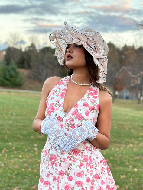 Pink 1950s Floral V-Neck Dress