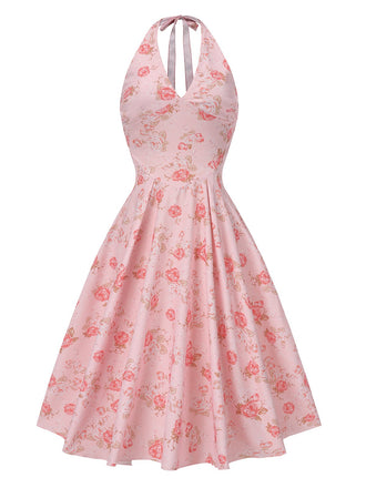 1950s Floral VNeck Halter Dress | 1950s | vintage dress, retro fashion