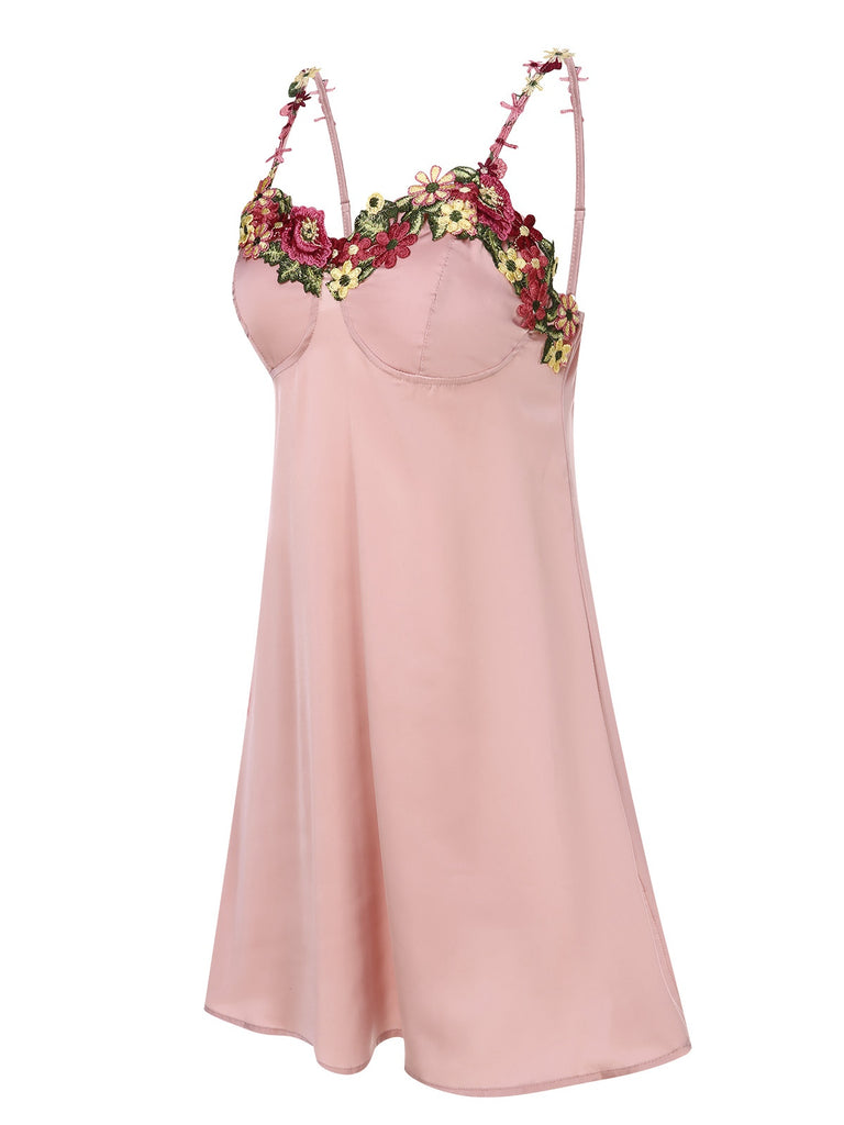 Pink 1950s Flower Embroidered Suspender Nightgown, vintage fashion, retro style - perfect for women who love vintage and retro fashion