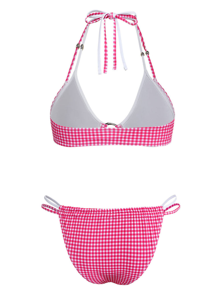 Peach Pink 1960s Plaid Bikini Set