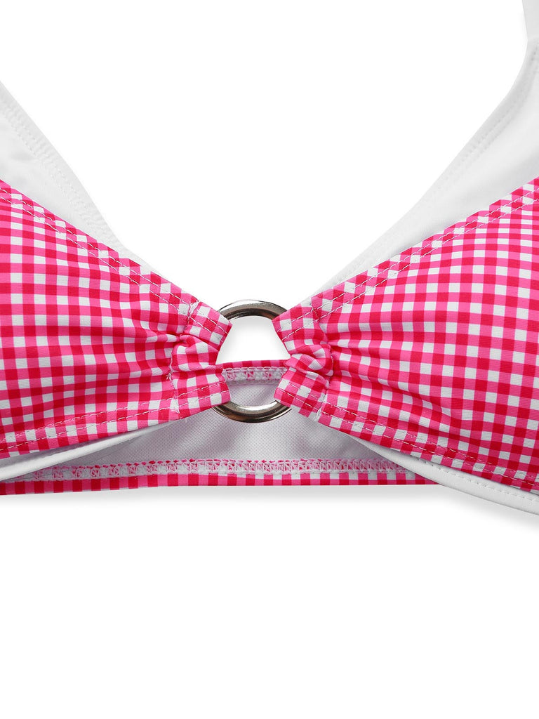 Peach Pink 1960s Plaid Bikini Set 2