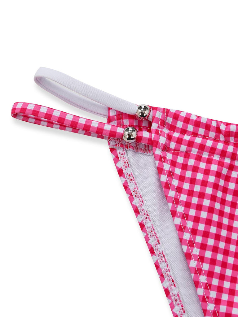 Peach Pink 1960s Plaid Bikini Set 5