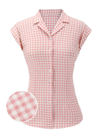 Pink 1950s Gingham Plaid Lapel Shirt: timeless style reimagined
