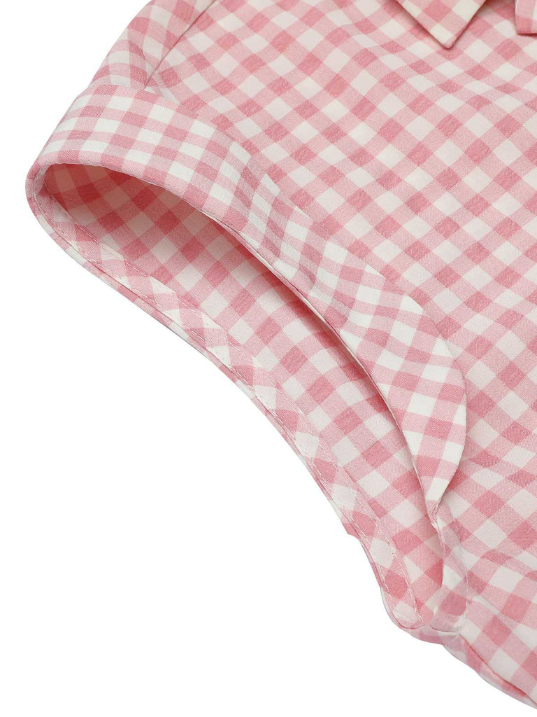 Pink 1950s Gingham Plaid Lapel Shirt — vintage elegance for the modern woman