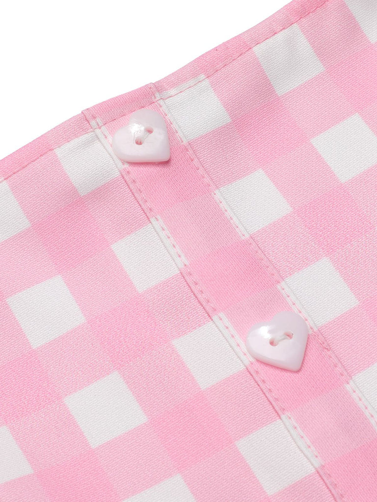Pink 1950s Gingham Plaid Suspender Jumpsuit, vintage romper, retro jumpsuit - perfect for women who love vintage and retro fashion