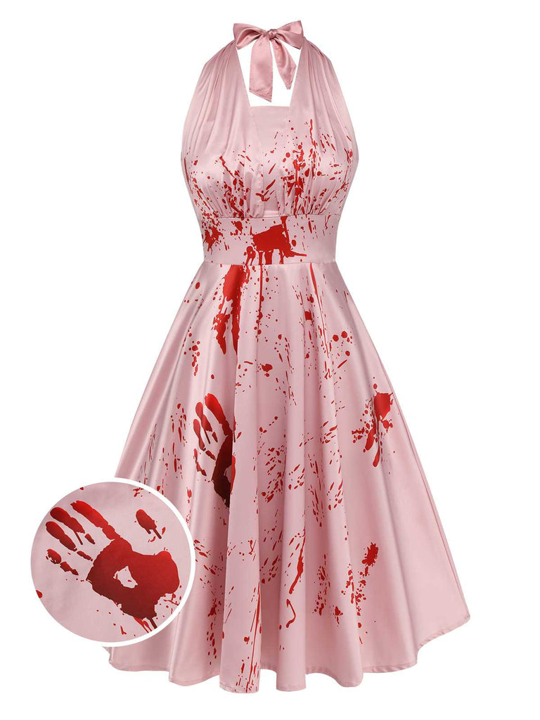 pink halloween dress Halloween Bloodstain Halter A-line Dress Pink & Red