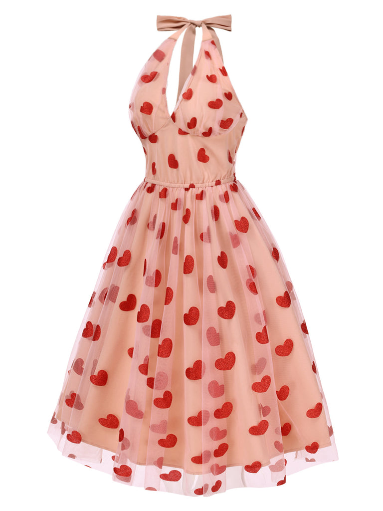 Pink 1950s Halter Heart Mesh Dress — the kind of 1950s dress that makes strangers smile