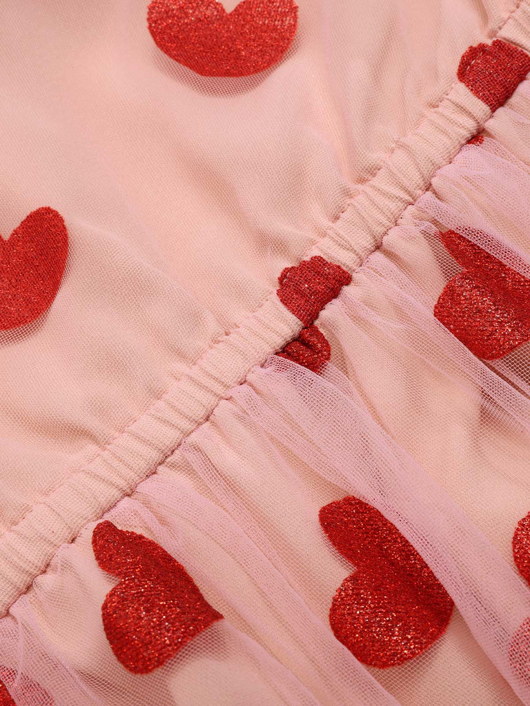 Pink 1950s Halter Heart Mesh Dress: where 1950s romance meets her modern spirit