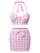 Pink 1950s Halter Plaids Bow Swimsuit: 1950s Riviera elegance, reimagined for her