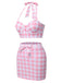This Pink 1950s Halter Plaids Bow Swimsuit carries 1950s vacation dreams in every stitch