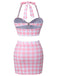 Pink 1950s Halter Plaids Bow Swimsuit — because 1950s glamour never goes out of style