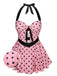 She's wearing Pink 1950s Halter Polka Dots One-Piece Swimsuit and the whole beach remembers the 1950s