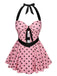 Pink 1950s Halter Polka Dots One-Piece Swimsuit: 1950s Riviera elegance, reimagined for her