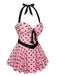 This Pink 1950s Halter Polka Dots One-Piece Swimsuit carries 1950s vacation dreams in every stitch