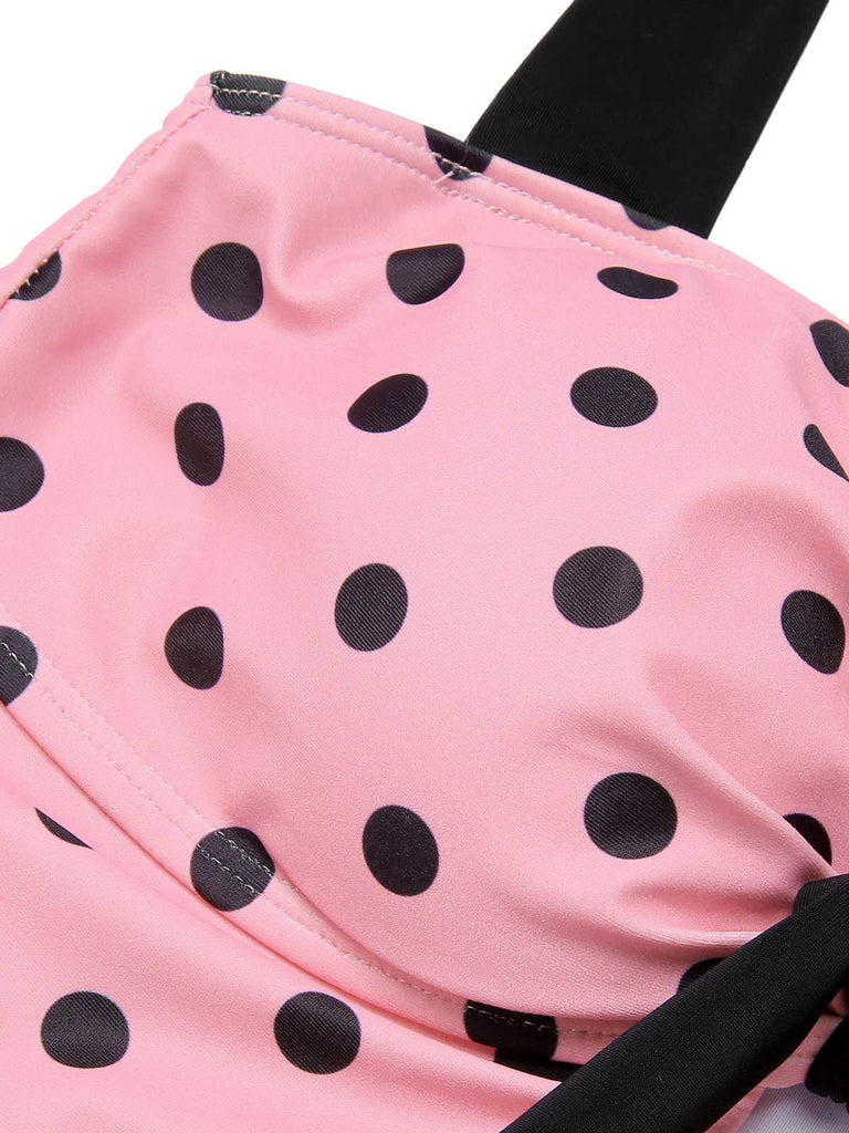 Pink 1950s Halter Polka Dots One-Piece Swimsuit — 1950s poolside glamour meets sun-drenched confidence