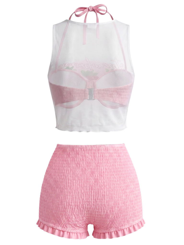 [Pre-Sale] Pale Pink 1950s Mesh Halter Swimsuit