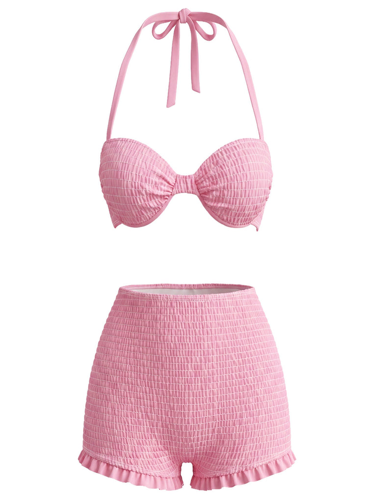 [Pre-Sale] Pale Pink 1950s Mesh Halter Swimsuit