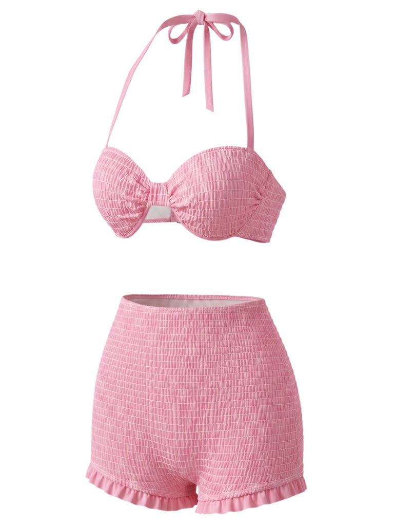 [Pre-Sale] Pale Pink 1950s Mesh Halter Swimsuit