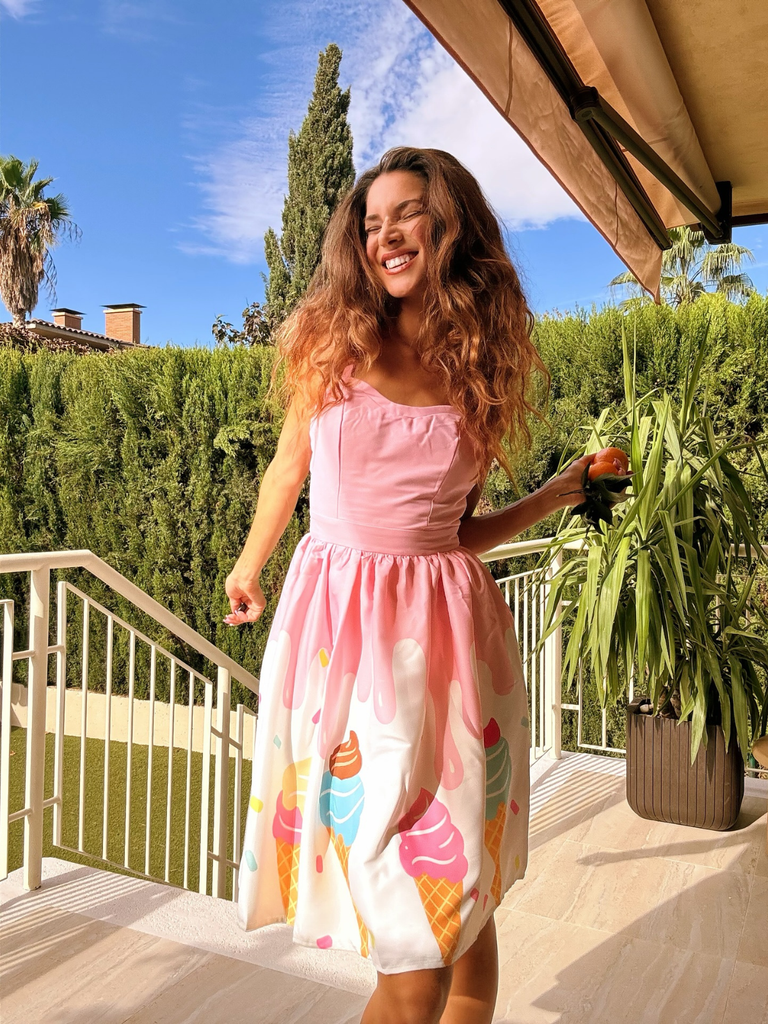 Pink 1950s Ice-Cream Sweetheart Neck Dress - vintage dress, retro fashion, rockabilly