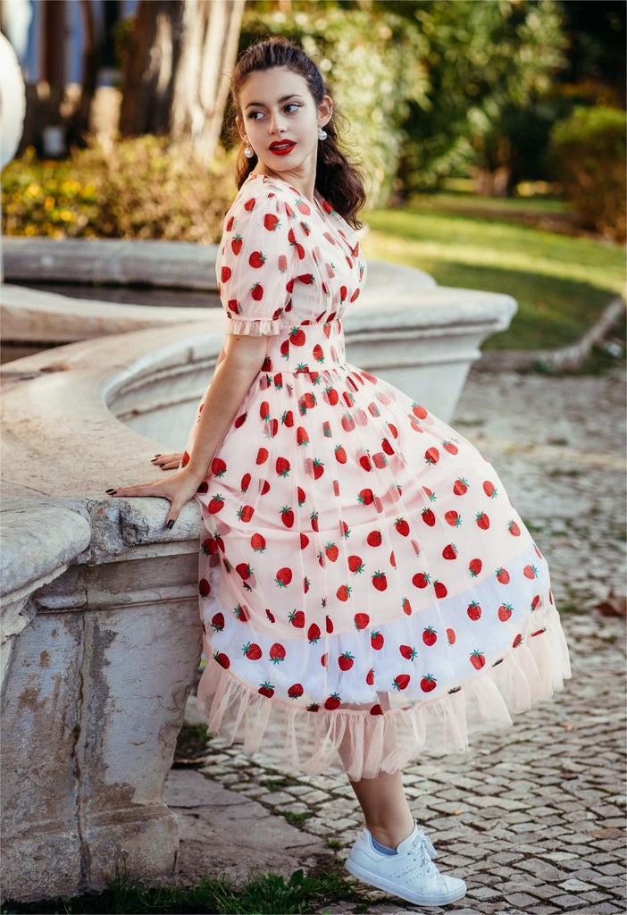 white christmas dresses Strawberry Midi Dress White