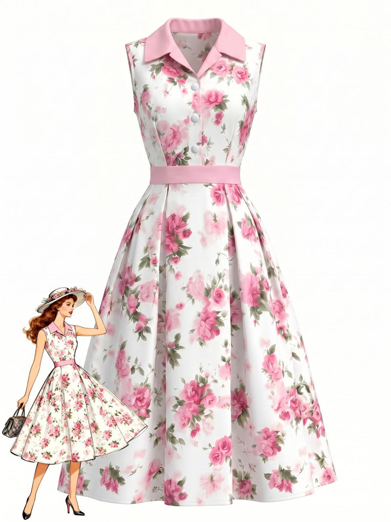 pink rose swing dress Sweet Rose Ruffles Strap Vintage Swing Maxi Dress Jolly Vintage