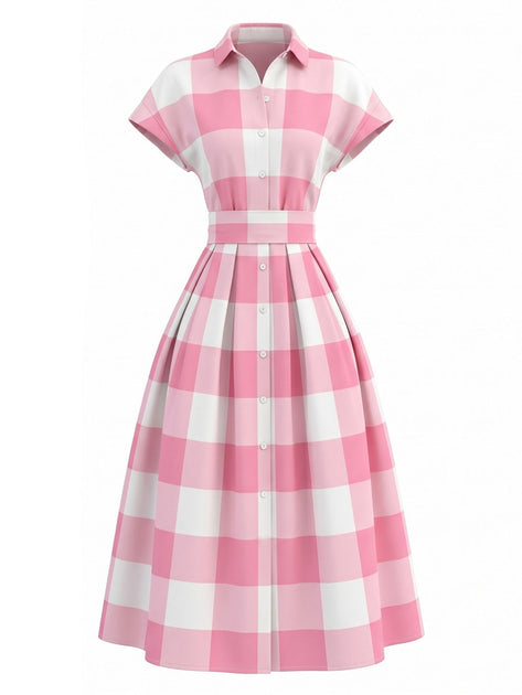 light pink shirt dress 1950s Lapel Gingham Cap Sleeve this Monki piece is SIZE:38/29 Vizcaya 60174 Long Ball SZC_121