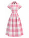 Pink-1950s-Lapel-Gingham-Cap-Sleeve-Shirt-Dress, vintage, retro, dress