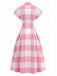 Pink-1950s-Lapel-Gingham-Cap-Sleeve-Shirt-Dress, vintage, retro, dress