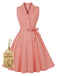 She slips into this Pink 1950s Plaid Buttoned Lapel Belted Dress and suddenly it's a 1950s daydream