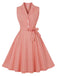 Pink 1950s Plaid Buttoned Lapel Belted Dress: where 1950s romance meets her modern spirit