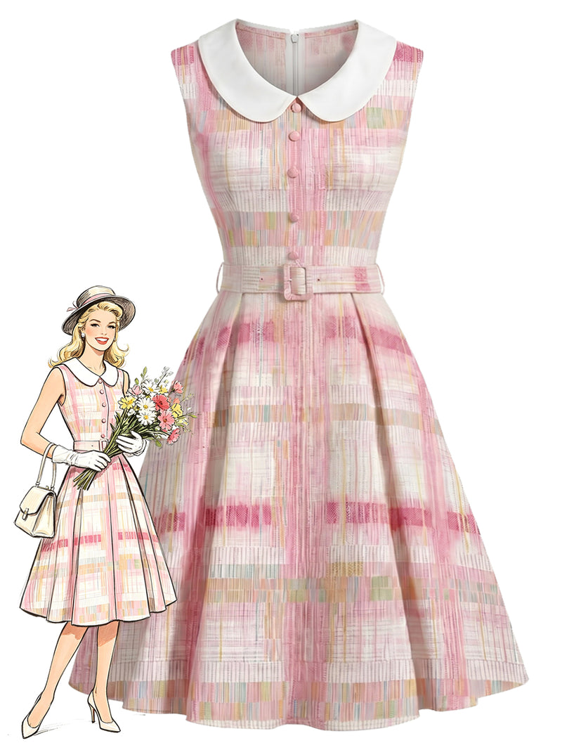 vintage peter pan collar dress Blue Ribbon Darling Above The Knee Length Package Content Retro Stage Plaid Peter Pan