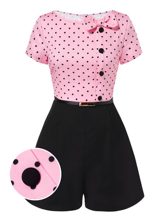 She finds her 1950s story in this Pink 1950s Polka Dot Bow Romper