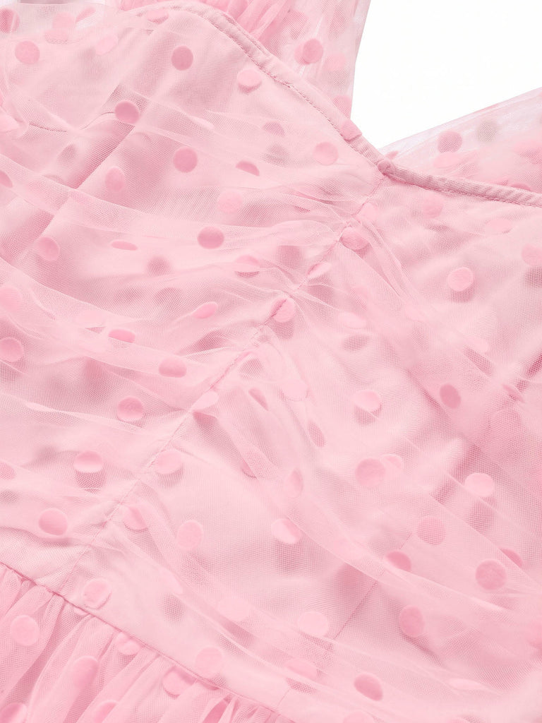 [Pre-Sale] Pink 1950s Polka Dot Mesh Dress 5