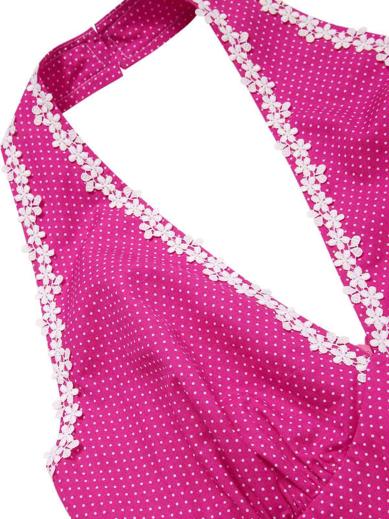 Pink 1950s Polka Dots Halter Cotton Dress: where 1950s romance meets her modern spirit